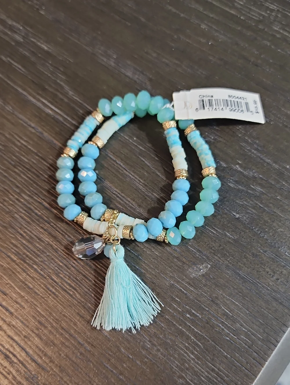 Periwinkle by Barlow Aqua and Mint Beaded Tassel Bracelet Set